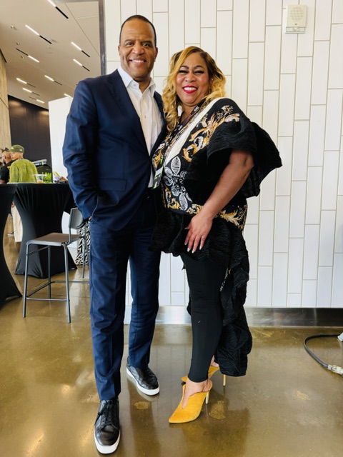 John Hope Bryant with Nichole Deal of the Black Information Network at the Good Soil Forum in Irving, Texas